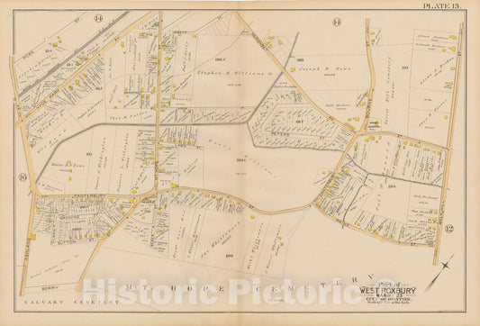 Historic Map : Atlas City of Boston, West Roxbury, Roxbury 1890 Plate 013 , Vintage Wall Art