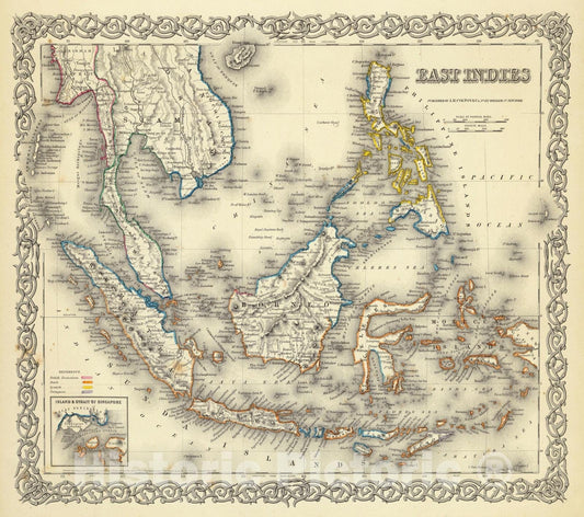 Historic Map : East Indies & Cambodia & Vietnam & Malaysia & Thailand & Philippines 1856 , Colton's Atlas World , Vintage Wall Art