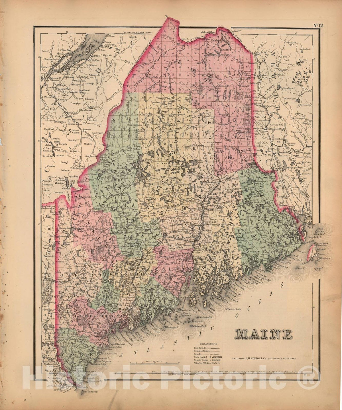 Historic Map : Maine 1857 , General Atlas (Of The World) , Vintage Wall Art