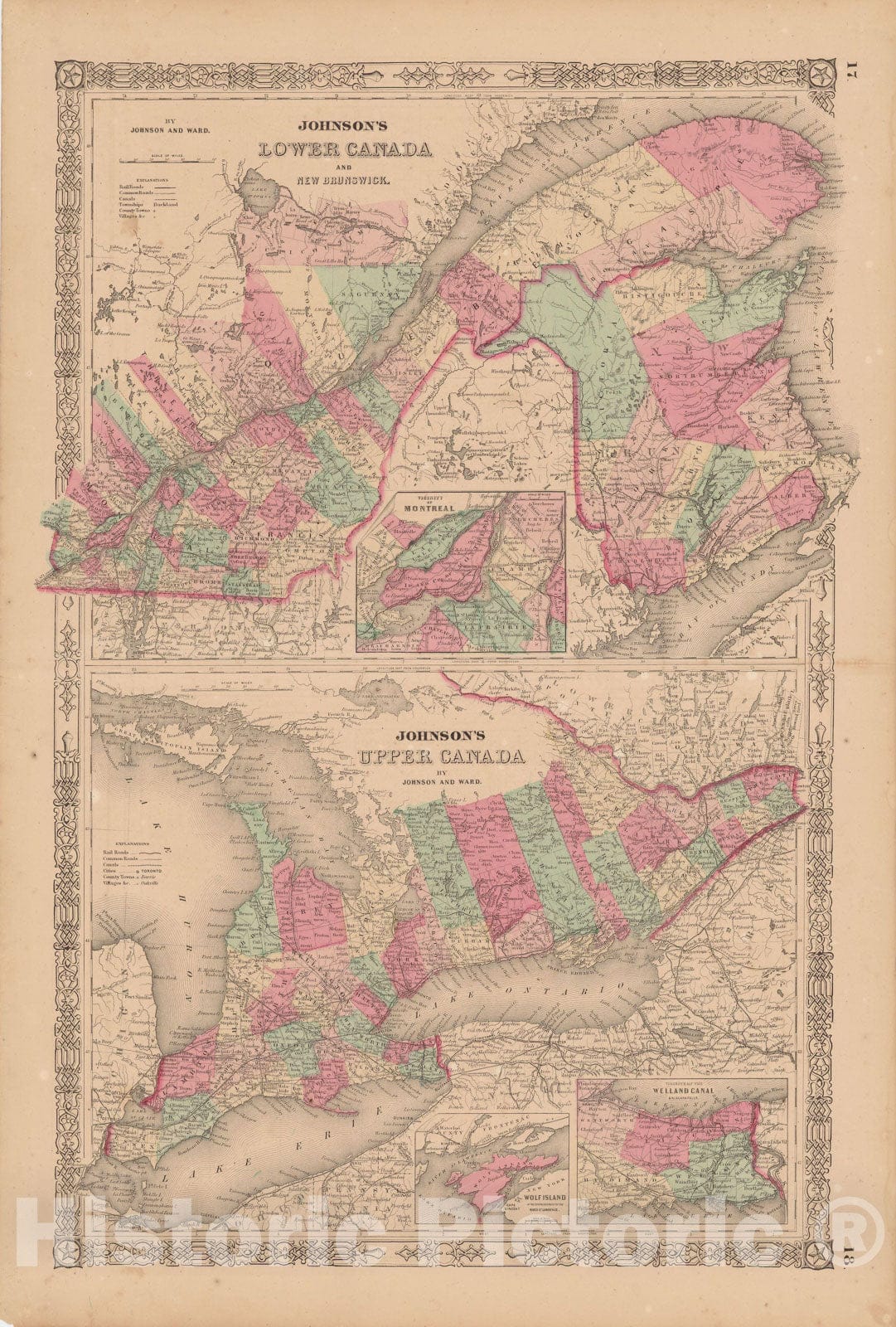 Historic Map : Canada 1865 , Johnson's Family Atlas , Vintage Wall Art