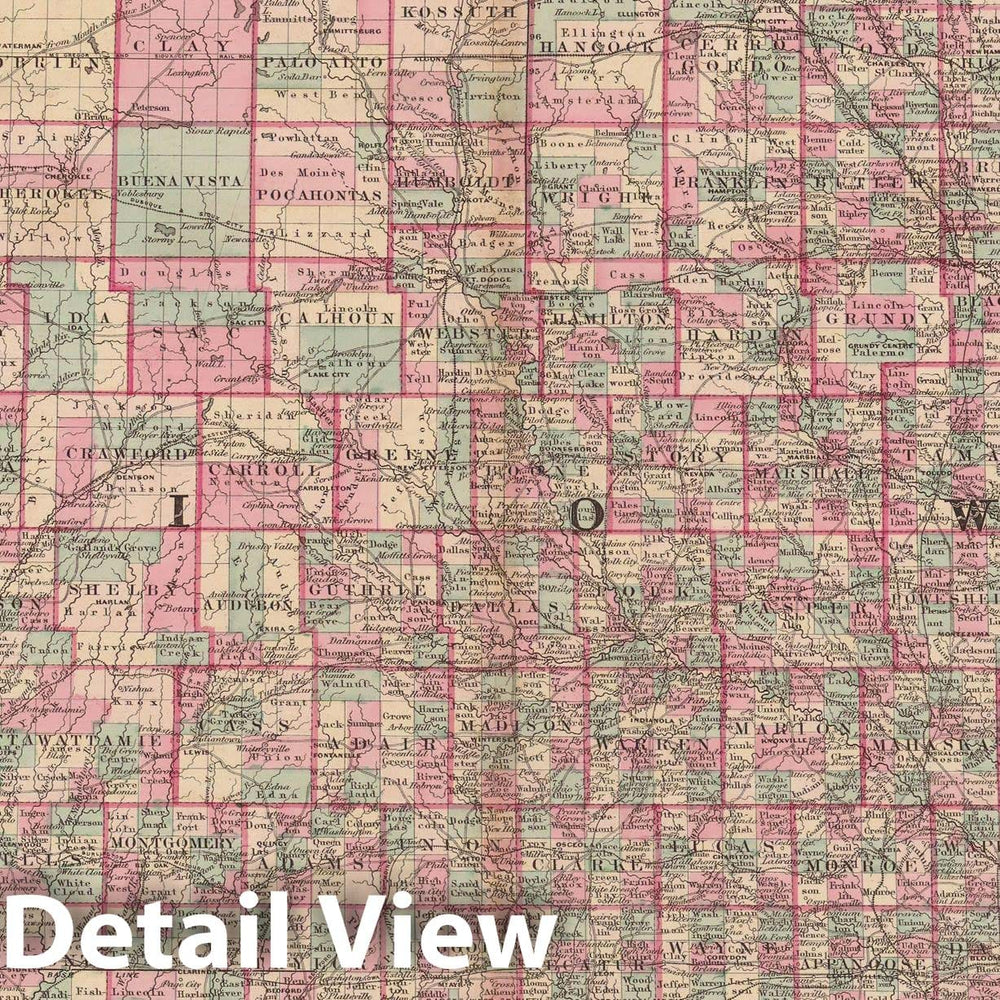 Historic Map : Iowa & Nebraska 1873 , Family Atlas World , Vintage Wall Art