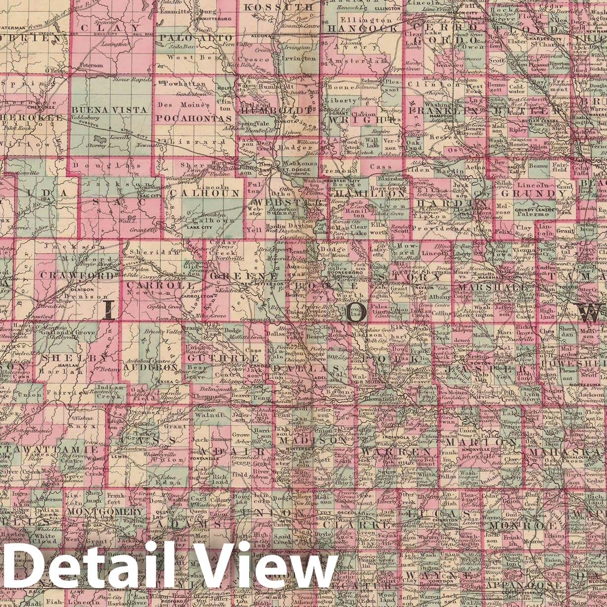 Historic Map : Iowa & Nebraska 1873 , Family Atlas World , Vintage Wall Art