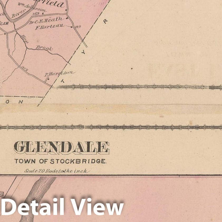 Historic Map : County Atlas of Berkshire County, Glendale & Lee & Stockbridge 1876 , Vintage Wall Art