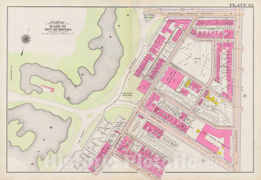 Historic Map : Atlas City of Boston: Boston Proper and Back Bay, Boston 1908 Plate 032 , Vintage Wall Art
