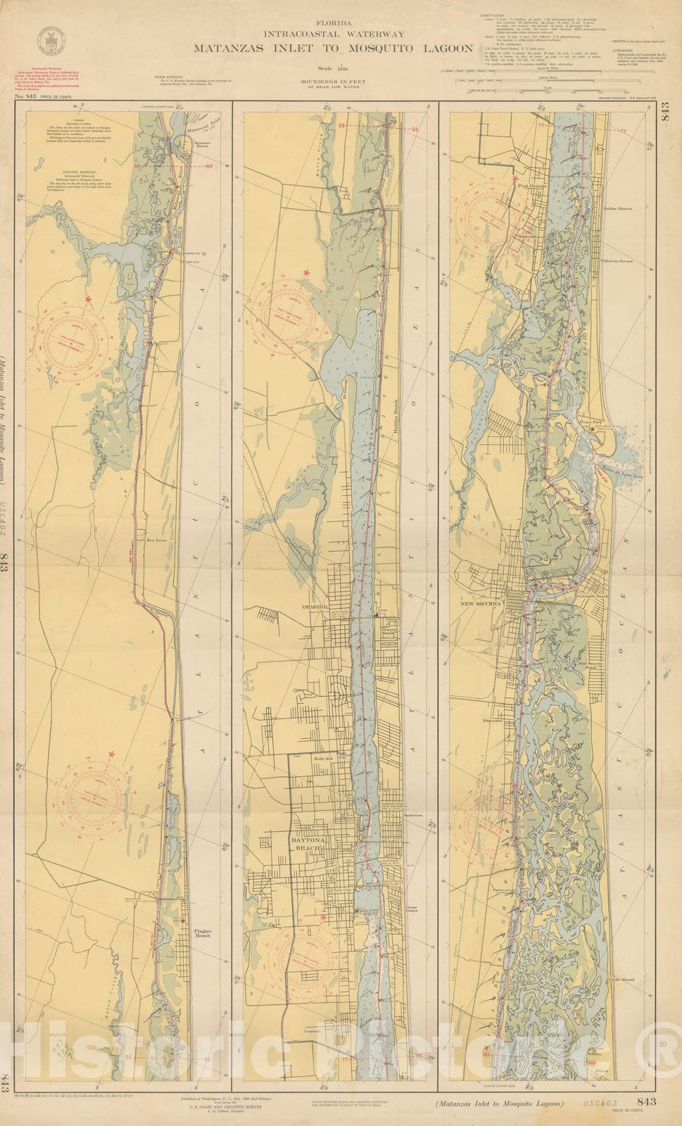 Historic Map : Coastal Charts - Florida Intracoastal: Matanzas to Mosquito Lagoon 1947 , Vintage Wall Art