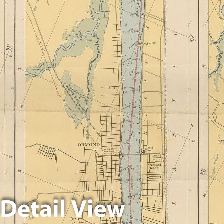 Historic Map : Coastal Charts - Florida Intracoastal: Matanzas to Mosquito Lagoon 1947 , Vintage Wall Art