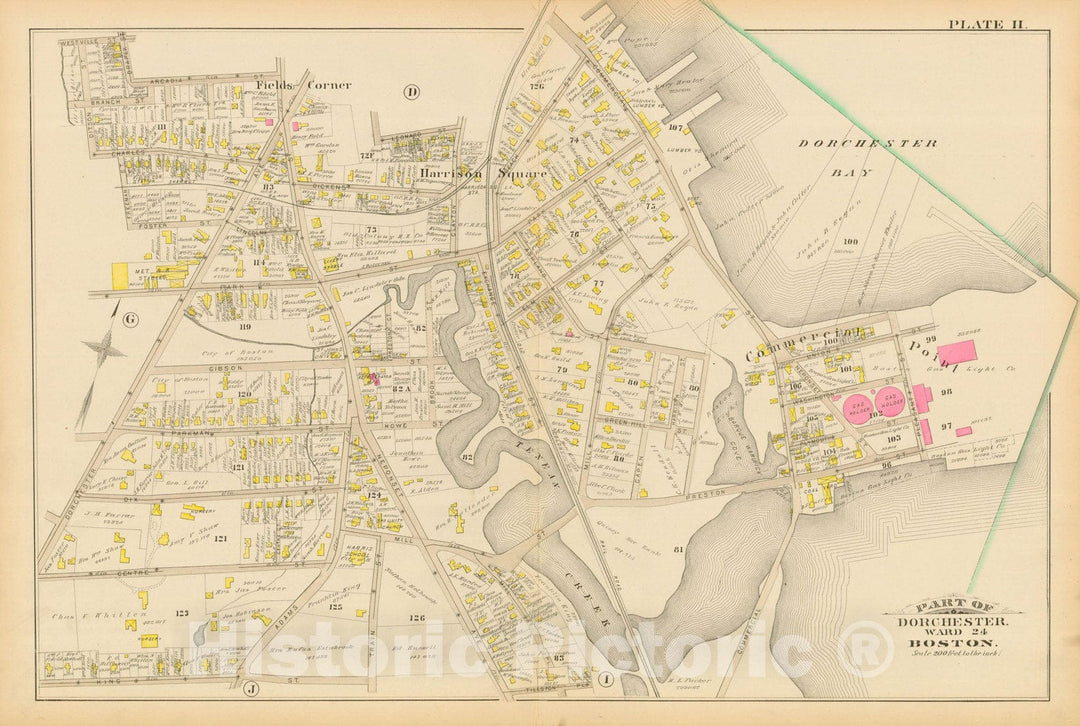 Historic Map : Atlas of Dorchester, Dorchester 1884 Plate H , Vintage Wall Art