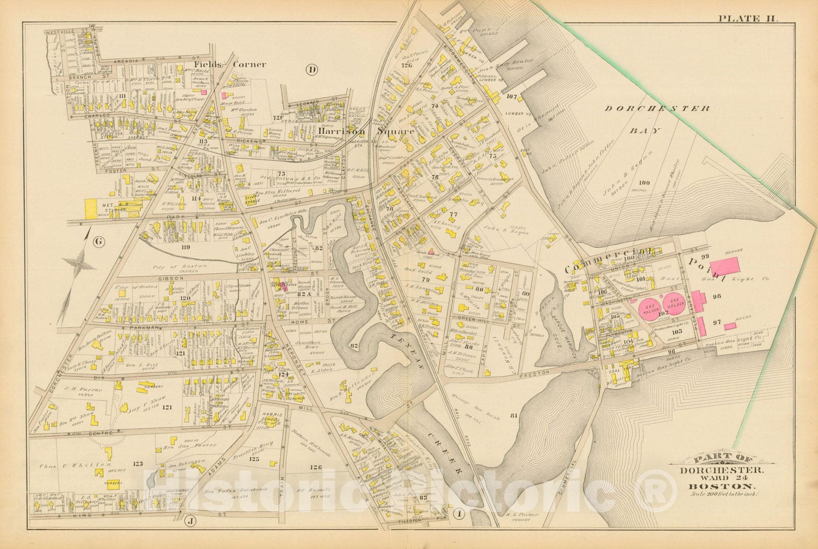 Historic Map : Atlas of Dorchester, Dorchester 1884 Plate H , Vintage Wall Art