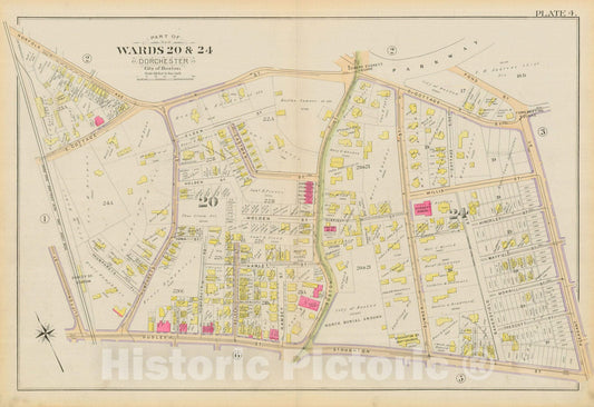 Historic Map : Atlas City of Boston, Vol. 5, Dorchester, Dorchester 1894 Plate 004 , Vintage Wall Art