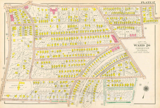 Historic Map : Atlas City of Boston, Vol. 5, Dorchester, 4th Ed., Dorchester 1904 Plate 017 , Vintage Wall Art
