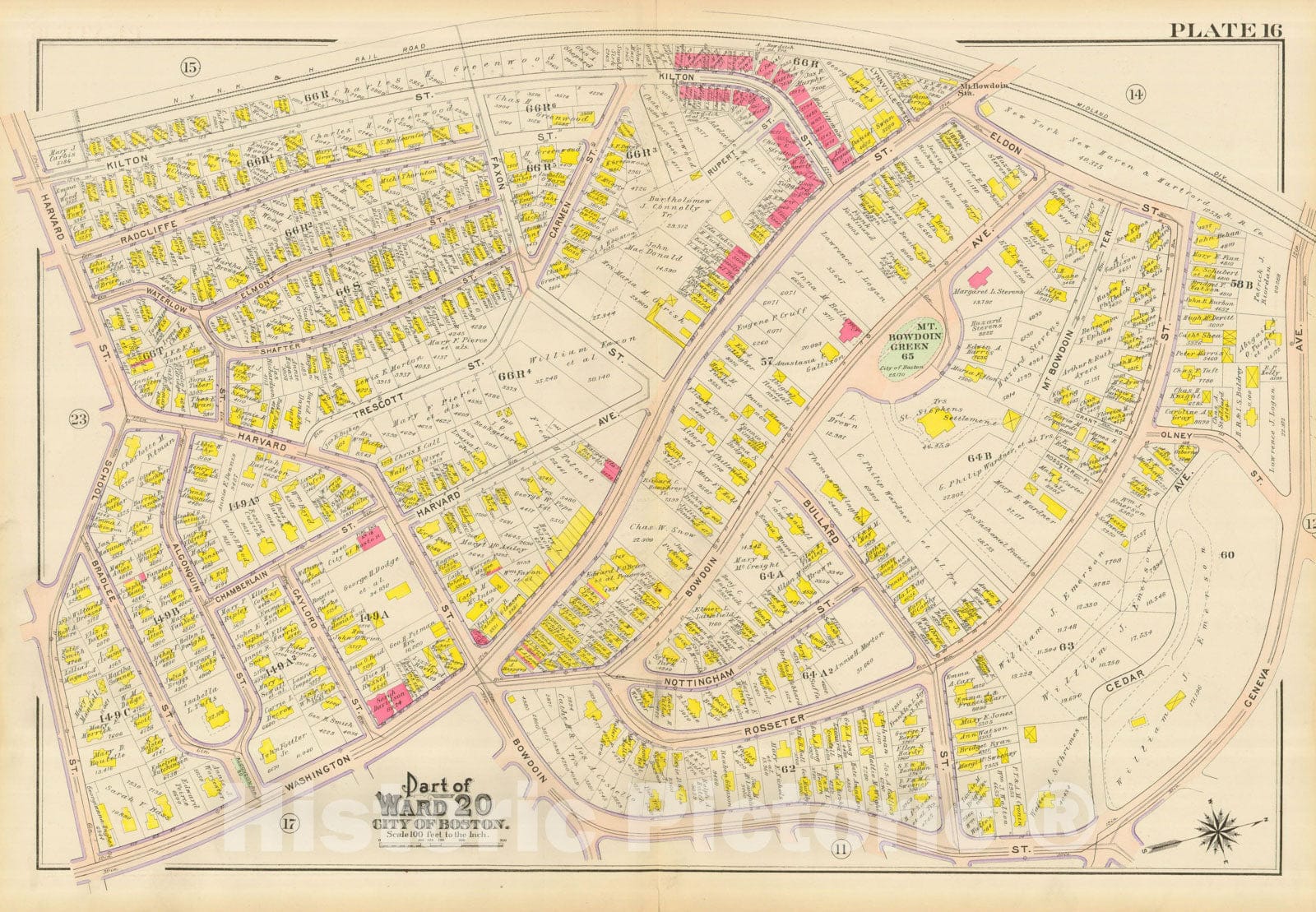 Historic Map : Atlas City of Boston, Dorchester, Dorchester 1910 Plate 016 , Vintage Wall Art
