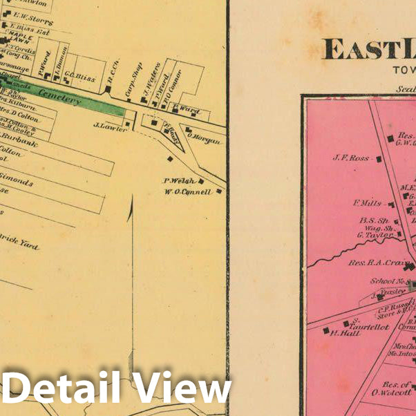 Historic Map : Atlas of Hampden County Massachusetts, Longmeadow 1870 , Vintage Wall Art