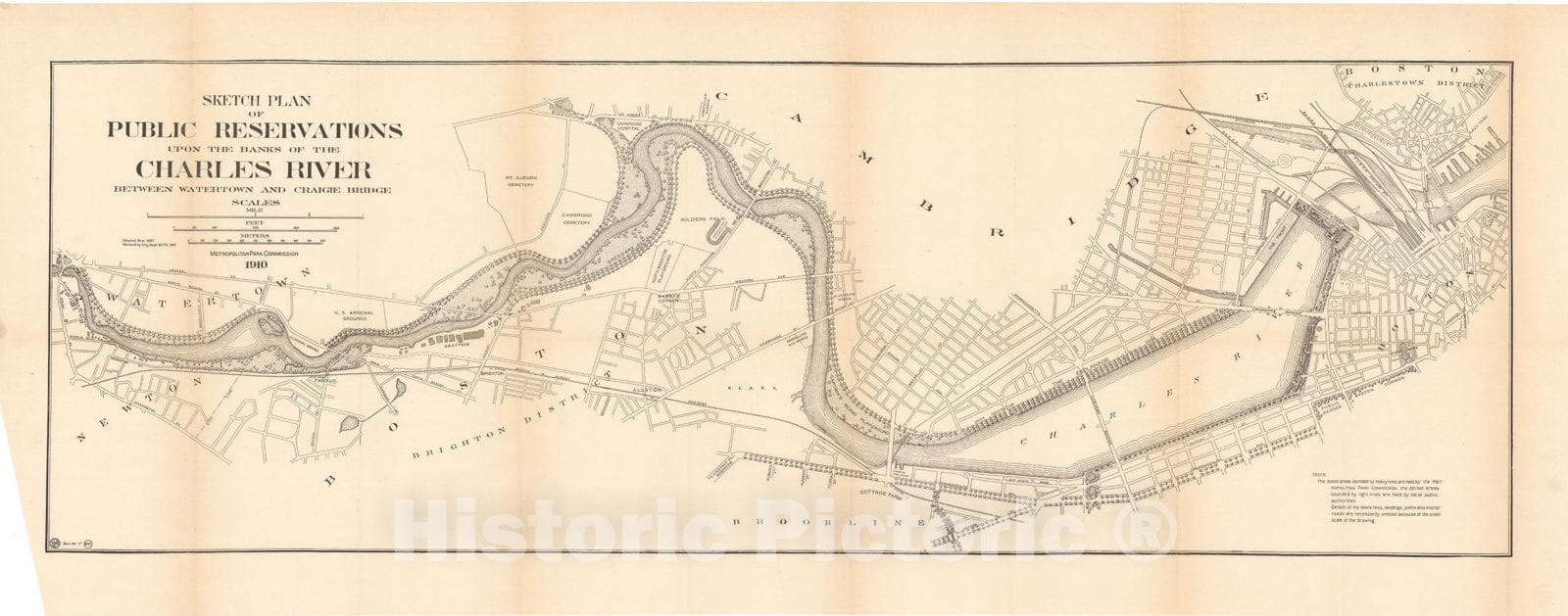 Historic Map : Public Reservations on the Charles 1910 , Vintage Wall Art