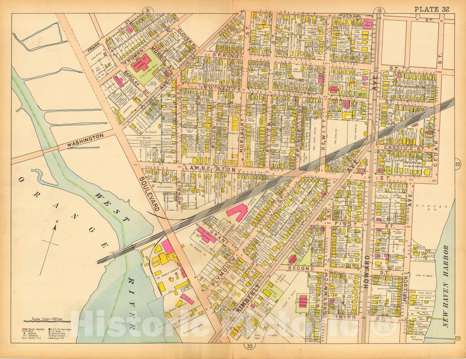 Historic Map : Atlas of New Haven Connecticut, New Haven 1911 Plate 032 , Vintage Wall Art