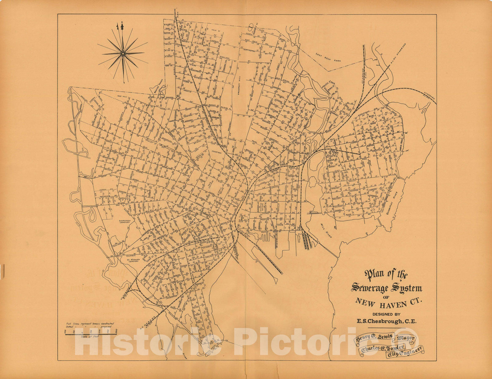 Historic Map : Atlas of New Haven Connecticut, New Haven 1911 Sewage System , Vintage Wall Art