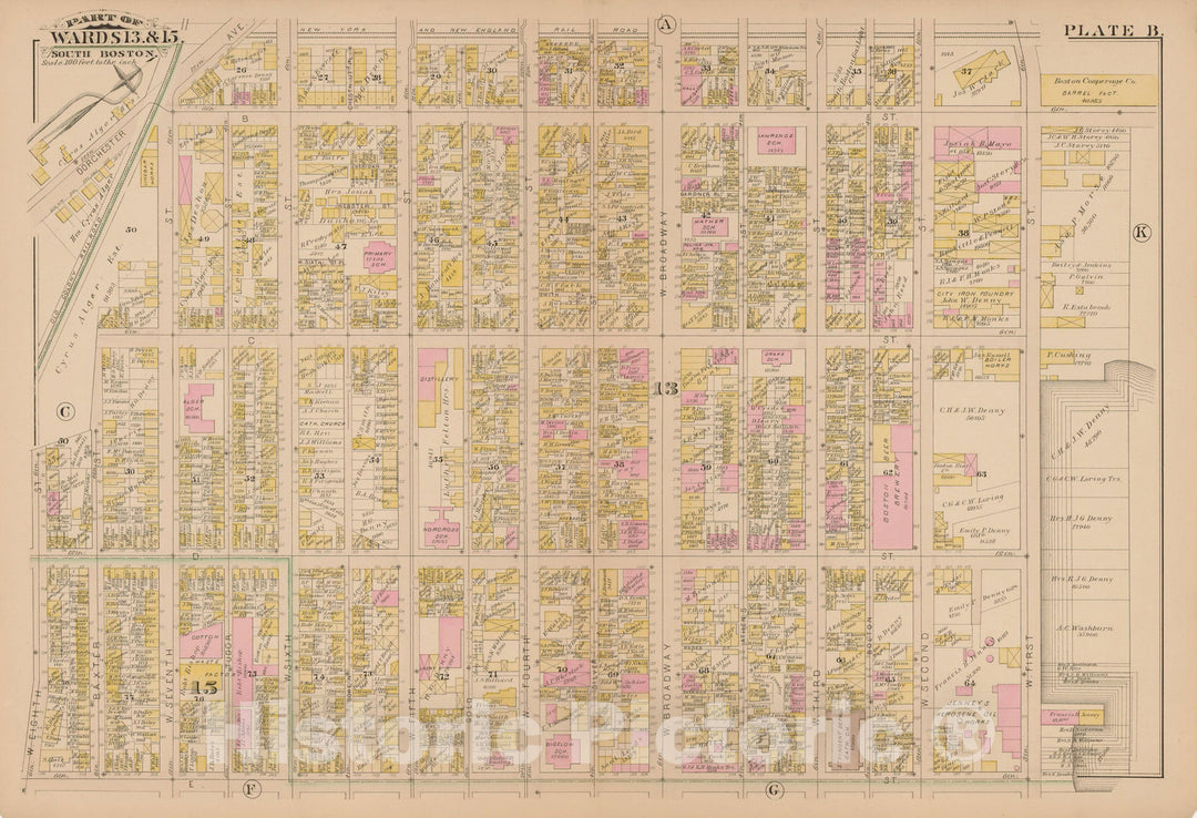 Historic Map : Atlas of South Boston, South Boston 1884 Plate B , Vintage Wall Art