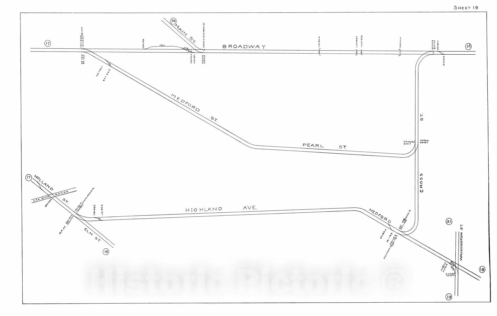 Historic Map : Boston Elevated Railway Track Plans, Somerville 1899-1915 Plate 019 , Vintage Wall Art
