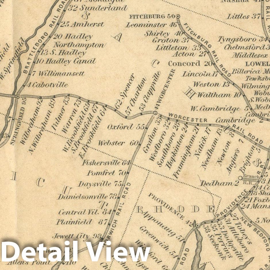 Historic Map : Boston Directory & Almanac Maps, Diagrams of the Rail Roads Diverging from Boston 1846 , Vintage Wall Art