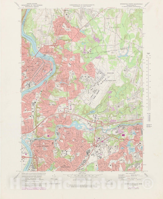 Historic Map : USGS 7.5 Minute Sheets and Quadrangles, Chicopee & Holyoke & Springfield 1979 Topographic Map , Vintage Wall Art