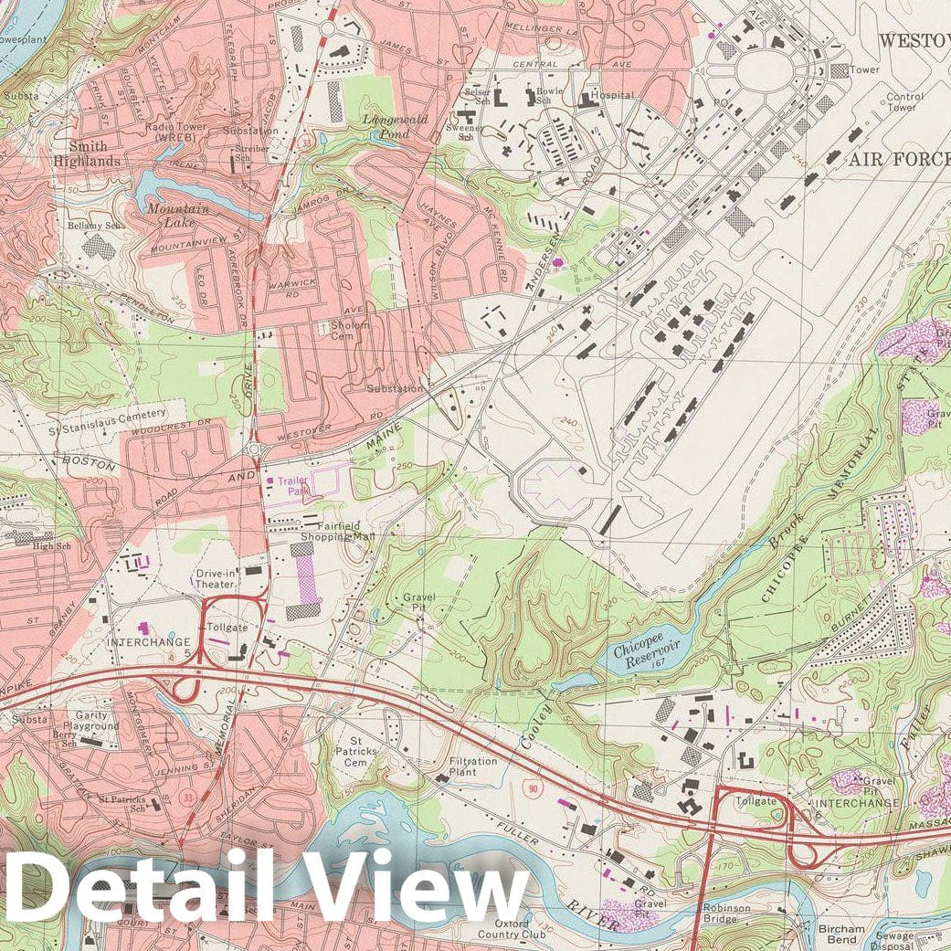 Historic Map : USGS 7.5 Minute Sheets and Quadrangles, Chicopee & Holyoke & Springfield 1979 Topographic Map , Vintage Wall Art