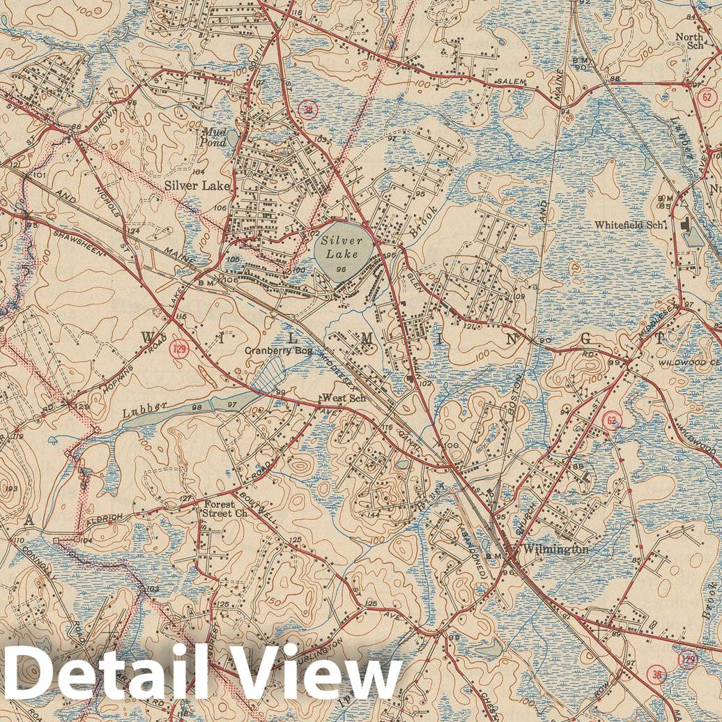 Historic Map : USGS 7.5 Minute Sheets and Quadrangles, Billerica & Tewksbury & Wilmington 1944 Topographic Map , Vintage Wall Art
