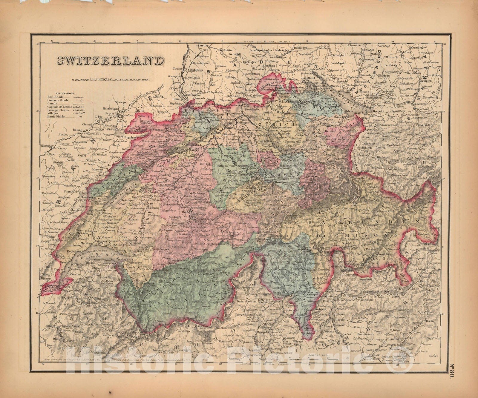 Historic Map : General Atlas (Of The World), Switzerland 1857 , Vintage Wall Art