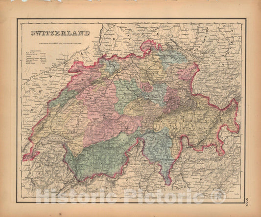 Historic Map : General Atlas (Of The World), Switzerland 1857 , Vintage Wall Art