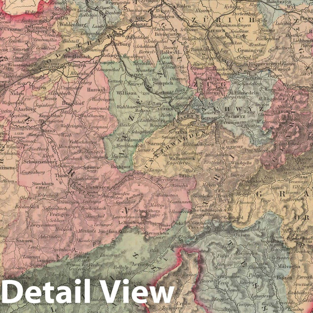 Historic Map : General Atlas (Of The World), Switzerland 1857 , Vintage Wall Art