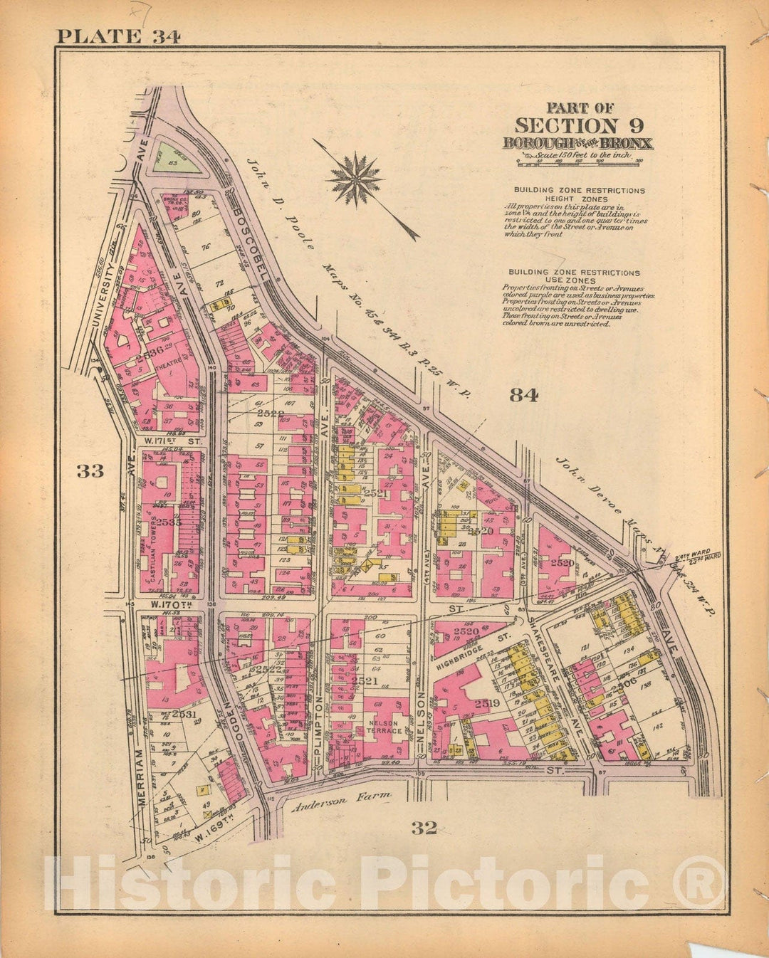 Historic Map : Borough of The Bronx, Sections 9-13, The Bronx 1928 Plate 034 , Vintage Wall Art