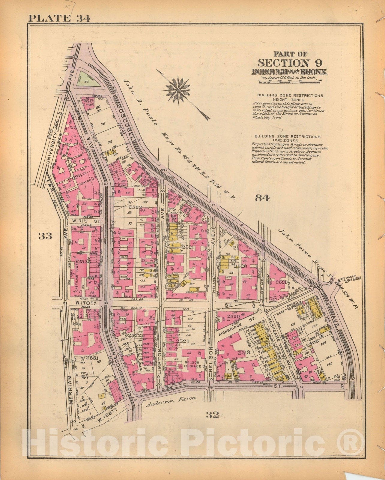 Historic Map : Borough of The Bronx, Sections 9-13, The Bronx 1928 Plate 034 , Vintage Wall Art