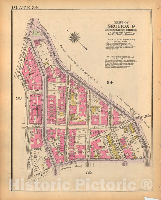 Historic Map : Borough of The Bronx, Sections 9-13, The Bronx 1928 Plate 034 , Vintage Wall Art