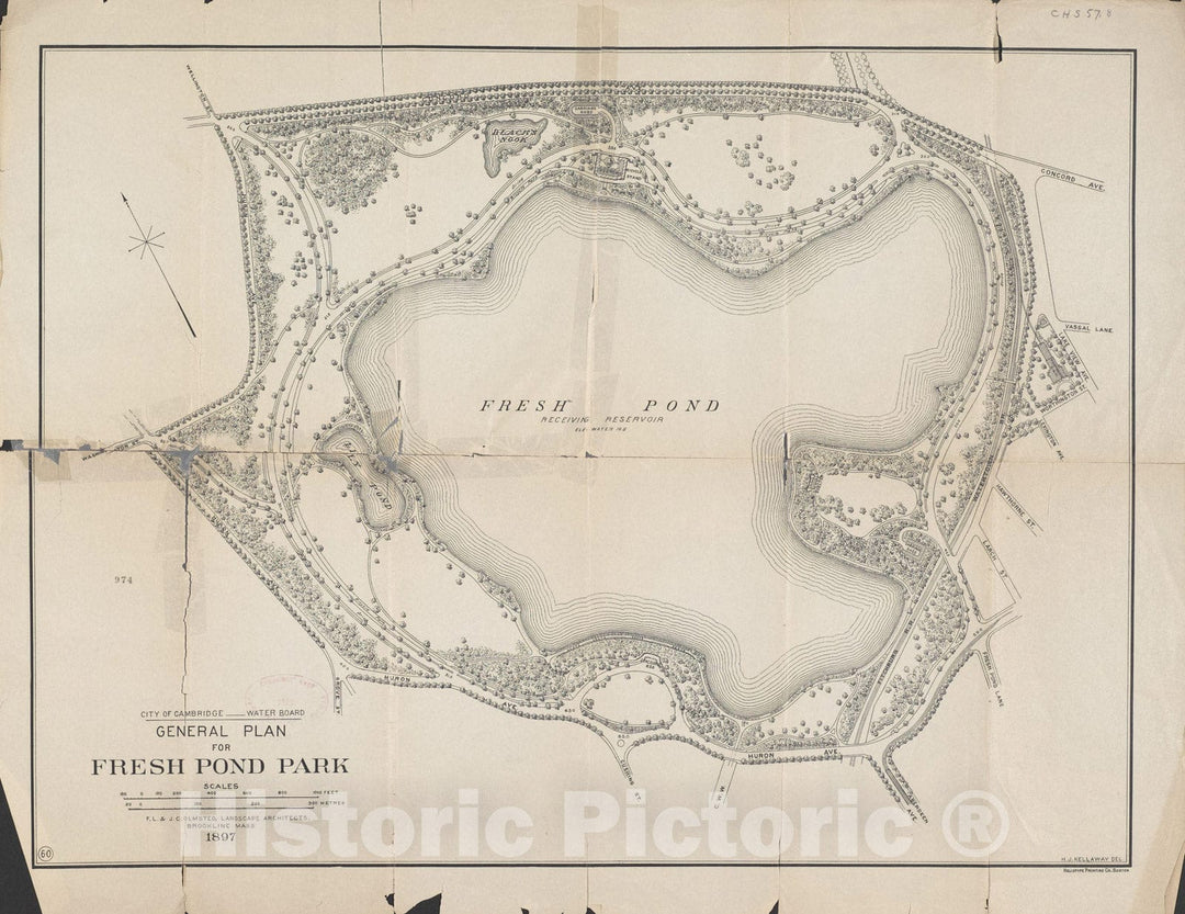 Historic Map : Fresh Pond Park 1897 , Vintage Wall Art