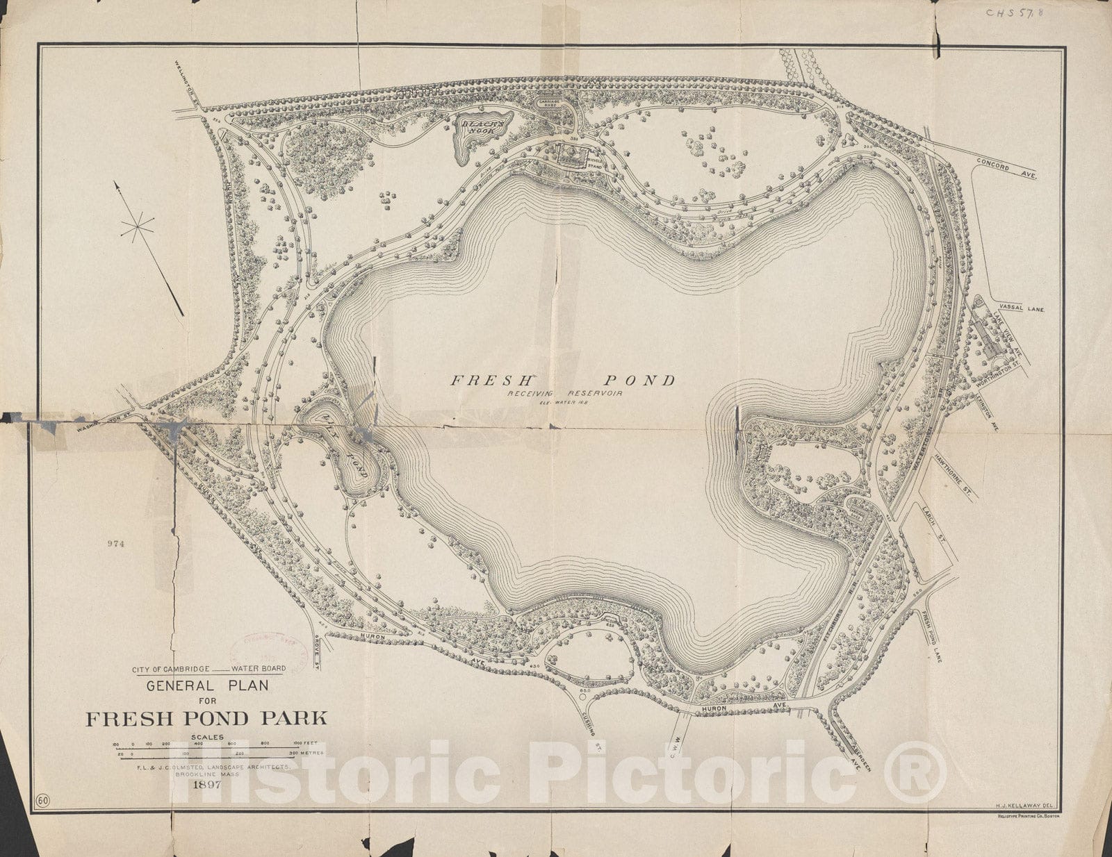Historic Map : Fresh Pond Park 1897 , Vintage Wall Art