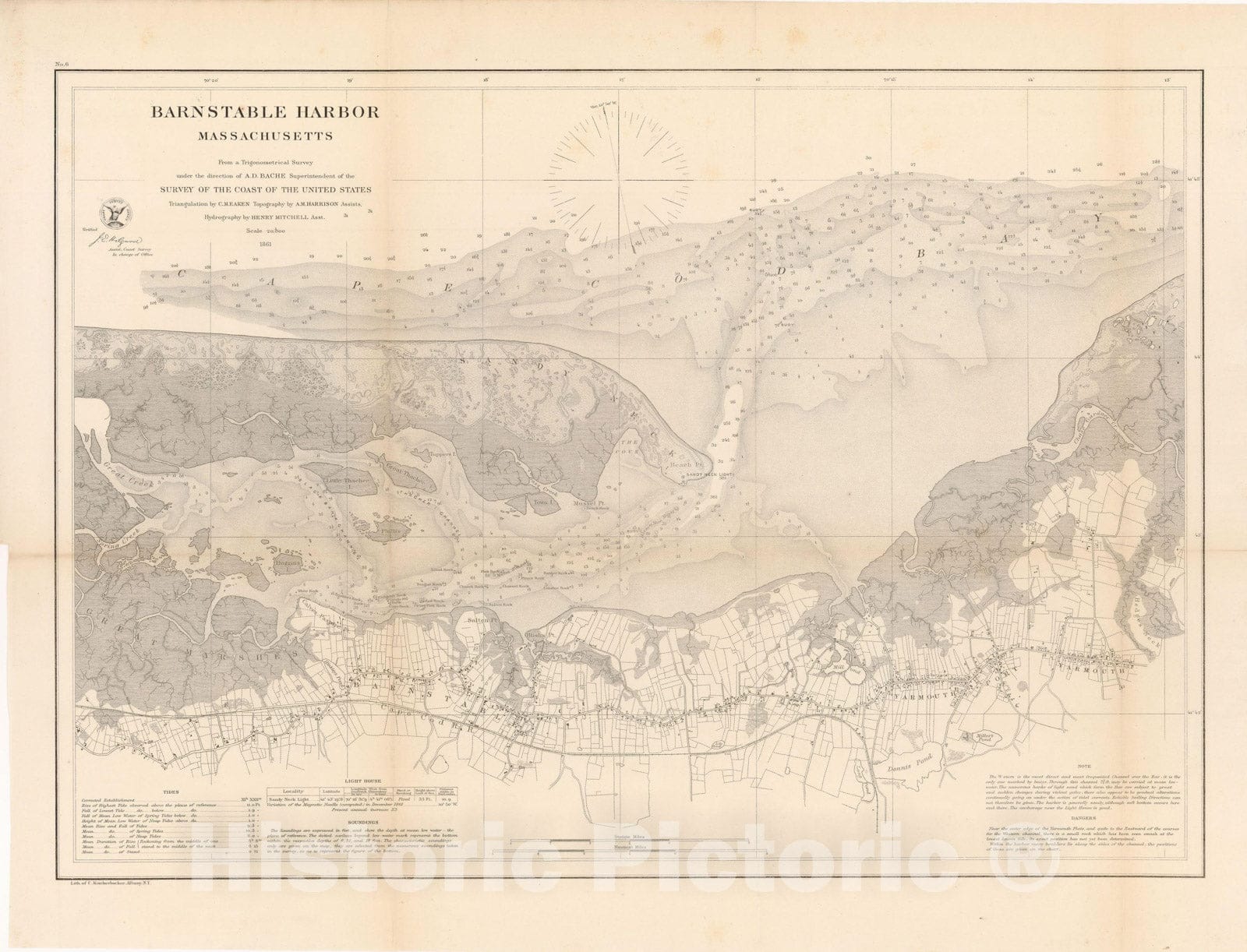 Historic Map : Barnstable & Cape Cod & Dennis & Yarmouth 1861 Topographic Map , Vintage Wall Art