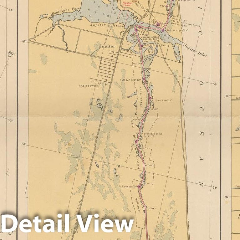 Historic Map : Coastal Charts - Florida Intracoastal: Walton to Delray Beach 1950 , Vintage Wall Art