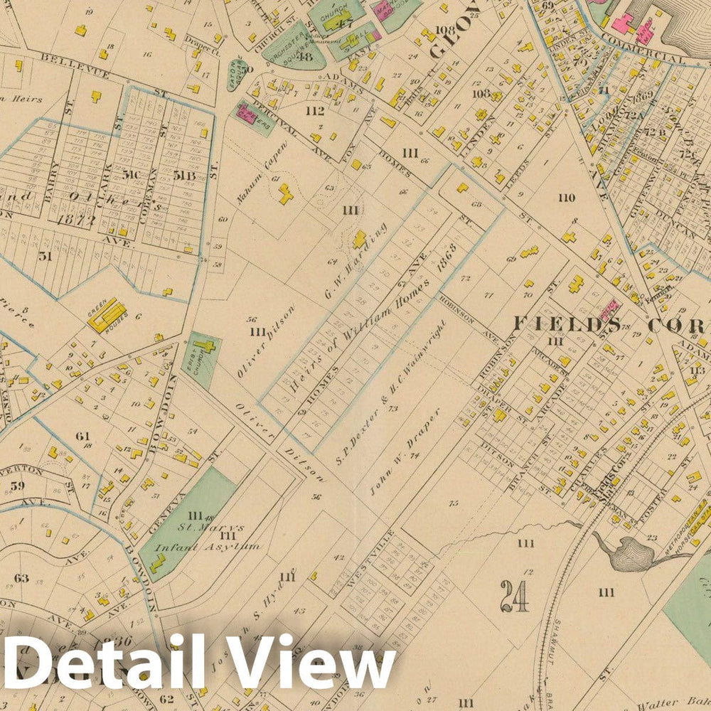 Historic Map : Atlas of Dorchester, Dorchester 1882 Plate 029 , Vintage Wall Art