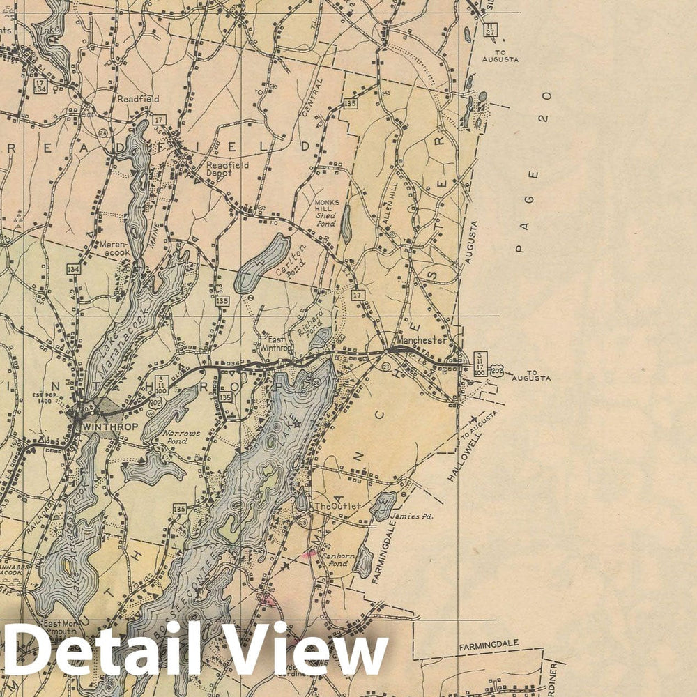 Historic Map : Maine General Highway County Maps, Kennebec 1938 Plate 019 , Vintage Wall Art
