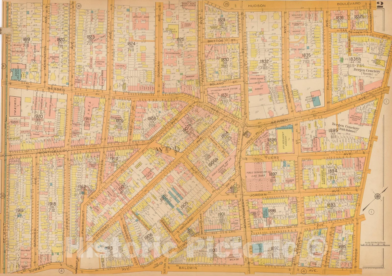 Historic Map : Plat Book of Jersey City, 1928 Plate 002 , Vintage Wall Art