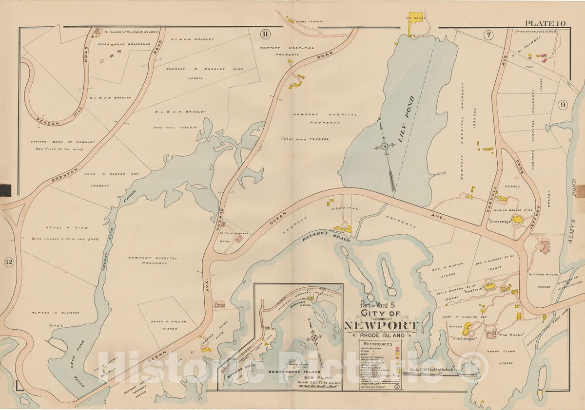Historic Map : Atlas City of Newport, Rhode Island, Newport 1907 Plate 010 , Vintage Wall Art
