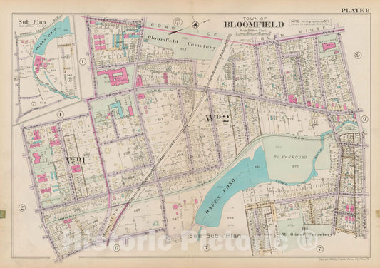 Historic Map : Atlas of Bloomfield, Belleville and Nutley; Essex County Vol D, Bloomfield 1932 Plate 008 , Vintage Wall Art