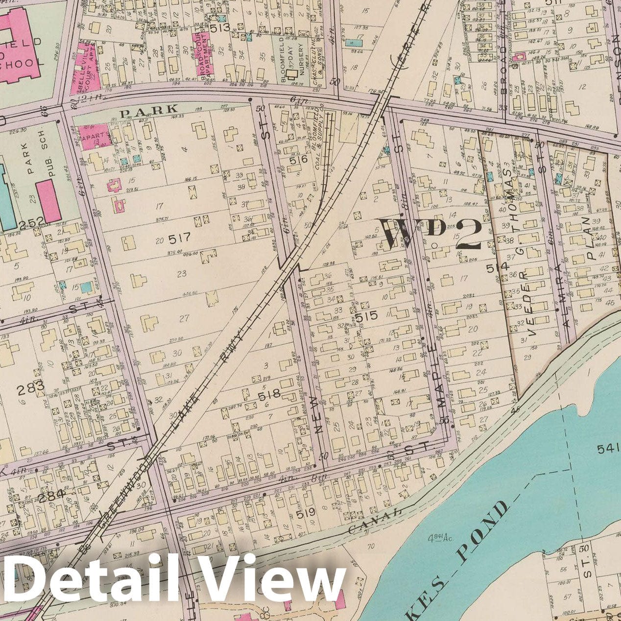 Historic Map : Atlas of Bloomfield, Belleville and Nutley; Essex County Vol D, Bloomfield 1932 Plate 008 , Vintage Wall Art