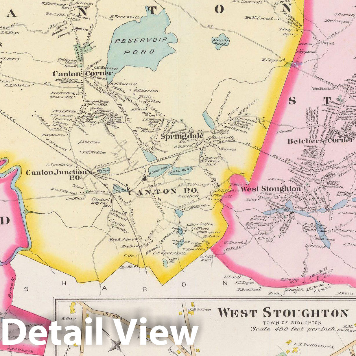 Historic Map : Atlas of Norfolk County, Avon & Canton & Norwood & Stoughton 1888 Plate 030 , Vintage Wall Art