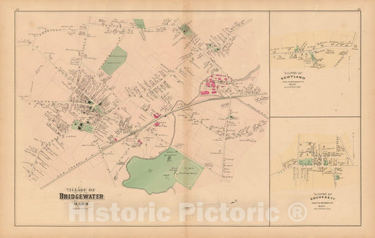 Historic Map : Atlas of Plymouth County Massachusetts, Bridgewater 1879 , Vintage Wall Art