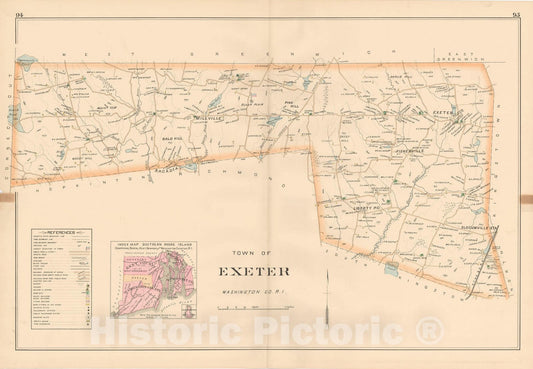 Historic Map : Atlas of Southern Rhode Island, Exeter 1895 , Vintage Wall Art