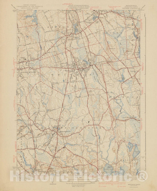 Historic Map : USGS 7.5 Minute Sheets and Quadrangles, Abington & Brockton & Whitman 1941 Topographic Map , Vintage Wall Art