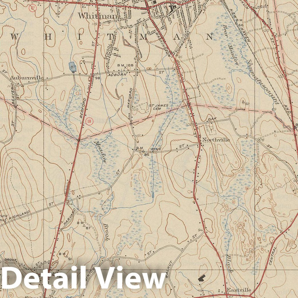 Historic Map : USGS 7.5 Minute Sheets and Quadrangles, Abington & Brockton & Whitman 1941 Topographic Map , Vintage Wall Art