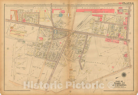 Historic Map : Atlas City of Boston, West Roxbury, Jamaica Plain 1924 Plate 008 , Vintage Wall Art