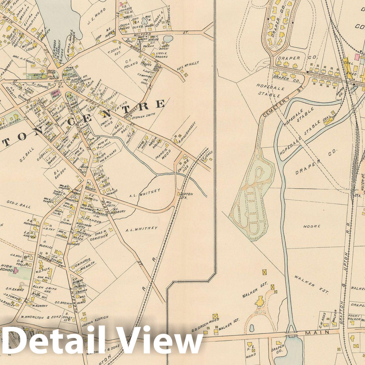 Historic Map : New Topo Atlas County of Worcester, Hopedale & Milford & Upton 1898 Plate 013 , Vintage Wall Art