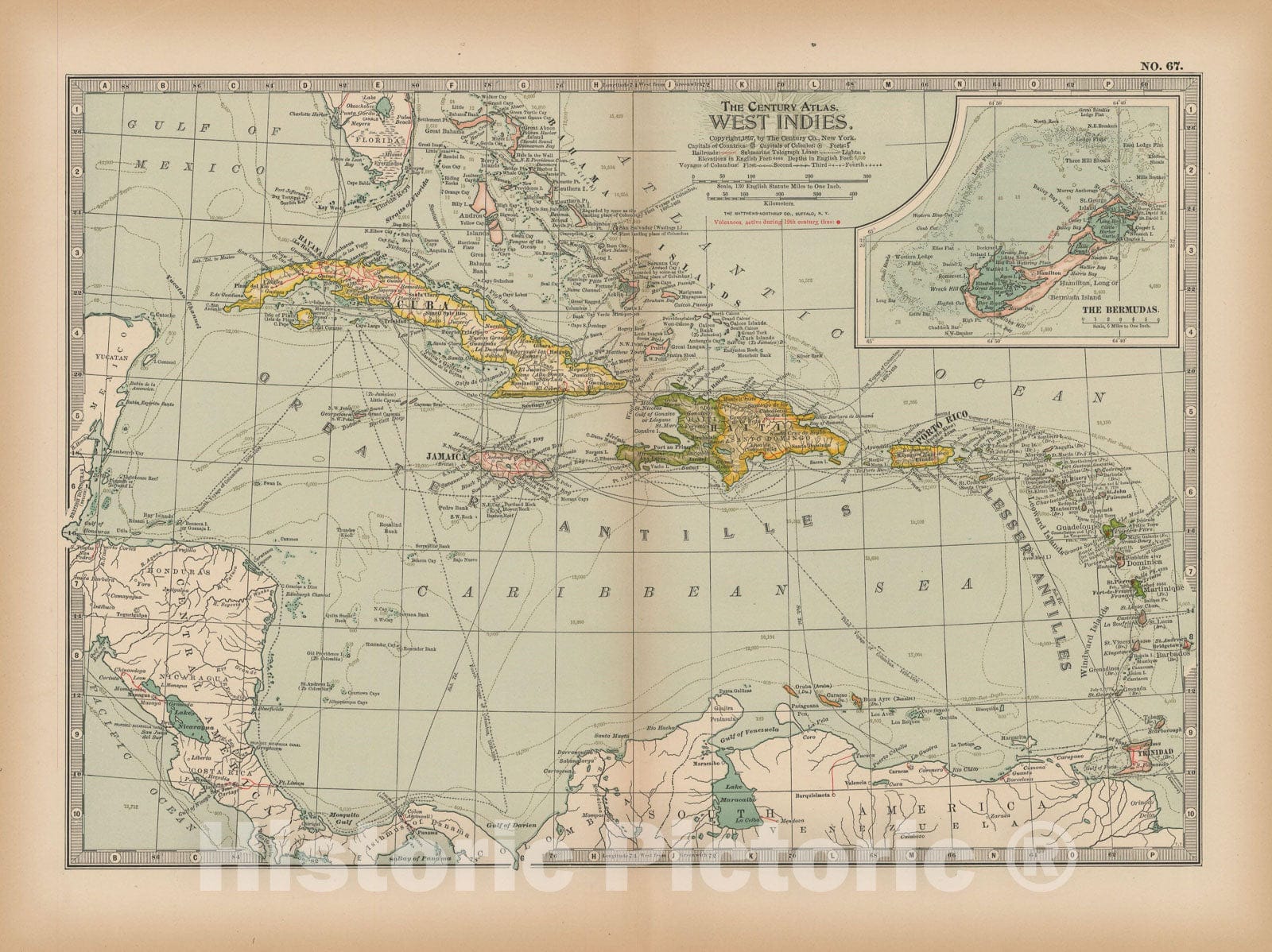 Historic Map : West Indies 1897 , The Century Atlas World , Vintage Wall Art