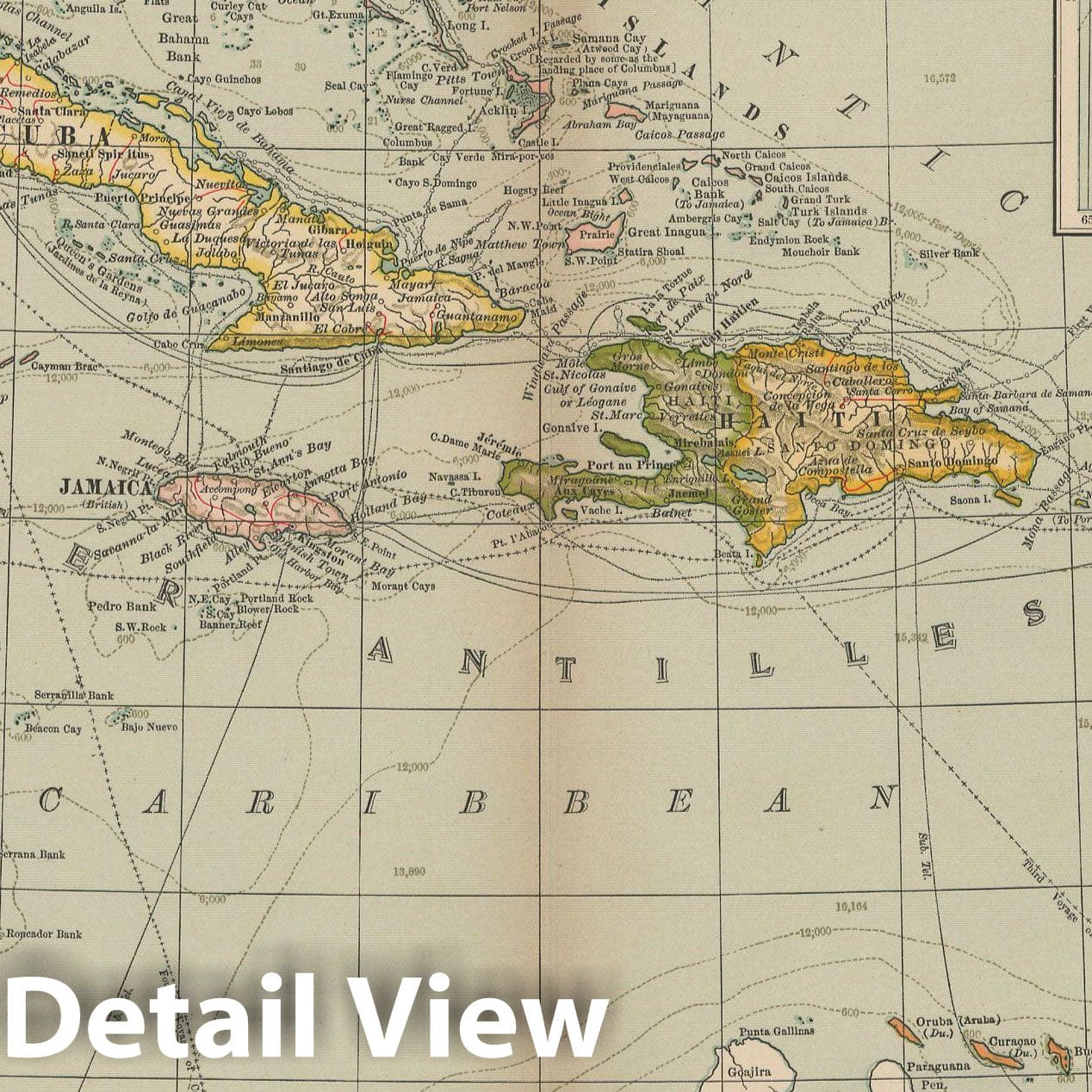 Historic Map : West Indies 1897 , The Century Atlas World , Vintage Wall Art